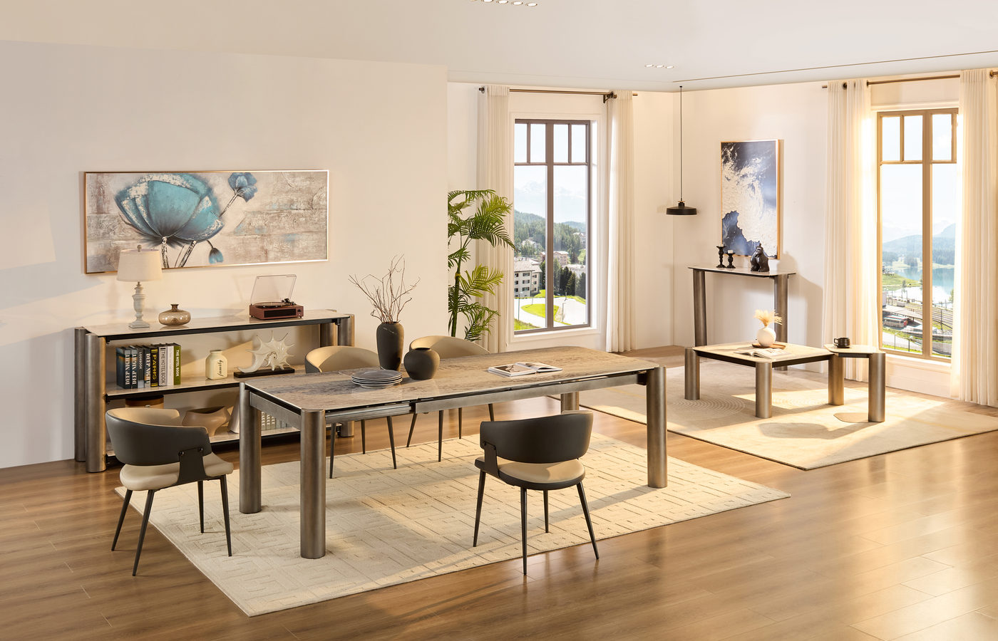 Warm, modern dining interior